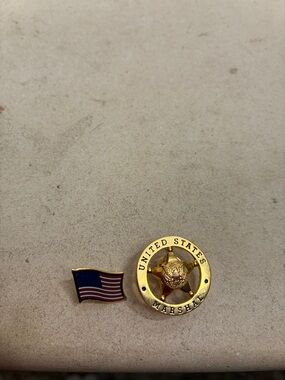 United States Marshal Gold Star Badge Pin with American Flag Pin